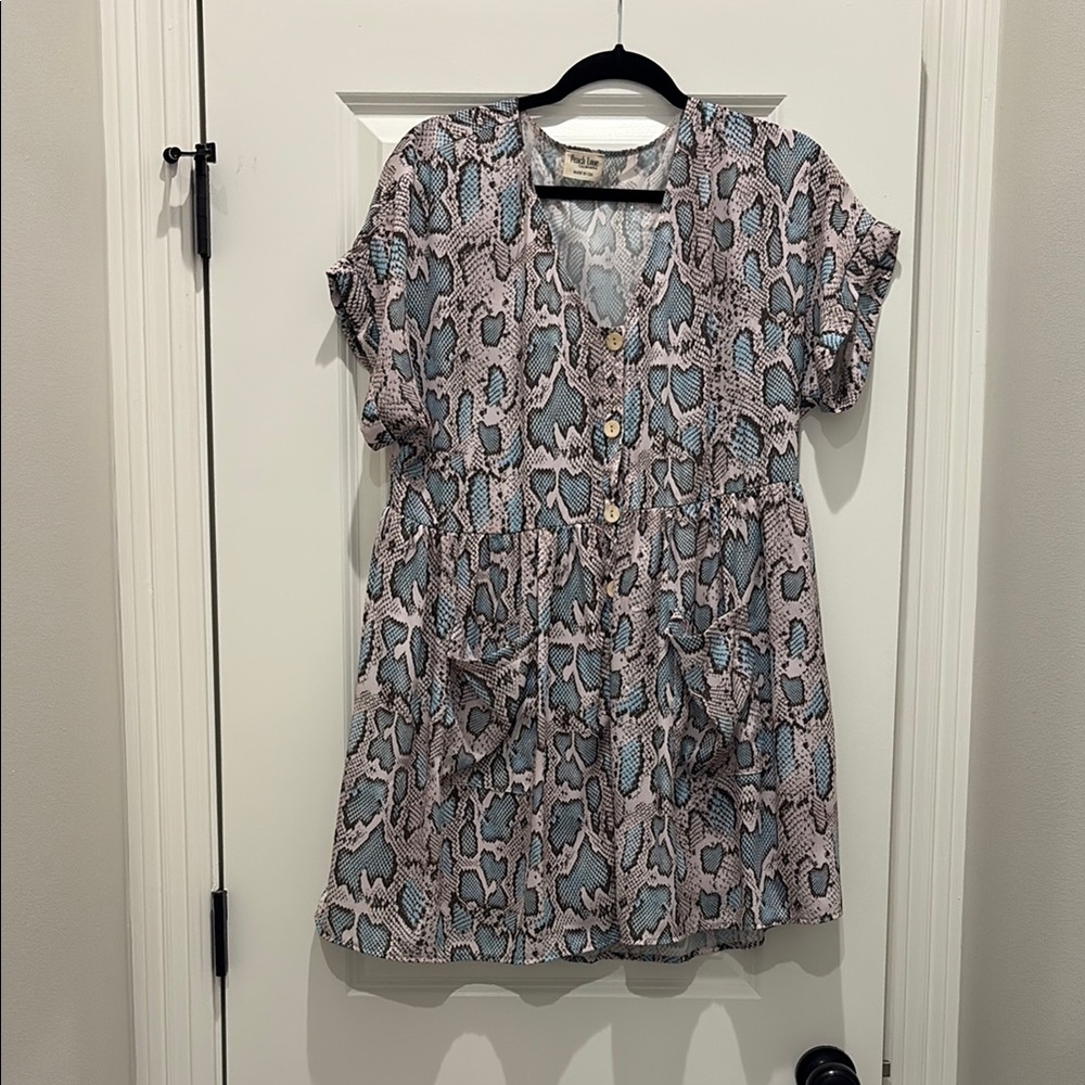 Babydoll Snake Print Short Sleeve Dress